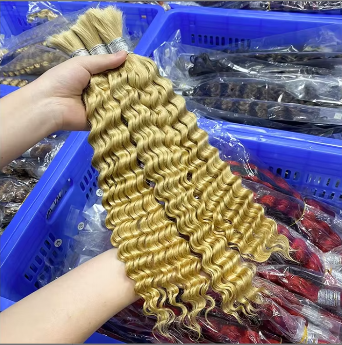 Fashion Styles All Colors 100% Unprocessed Raw Human Hair Deep Wave Hair Extension for Braiding Deep Wave Bulk for Black Women