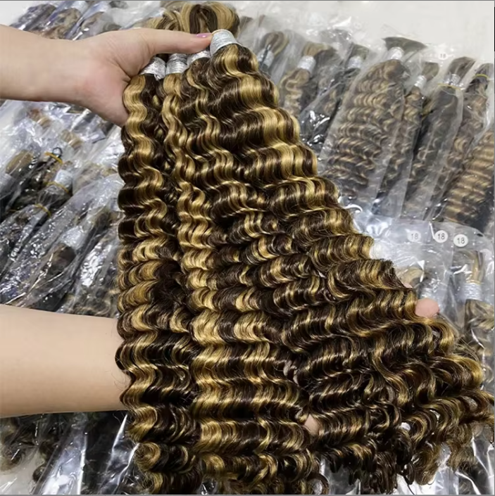 Fashion Styles All Colors 100% Unprocessed Raw Human Hair Deep Wave Hair Extension for Braiding Deep Wave Bulk for Black Women