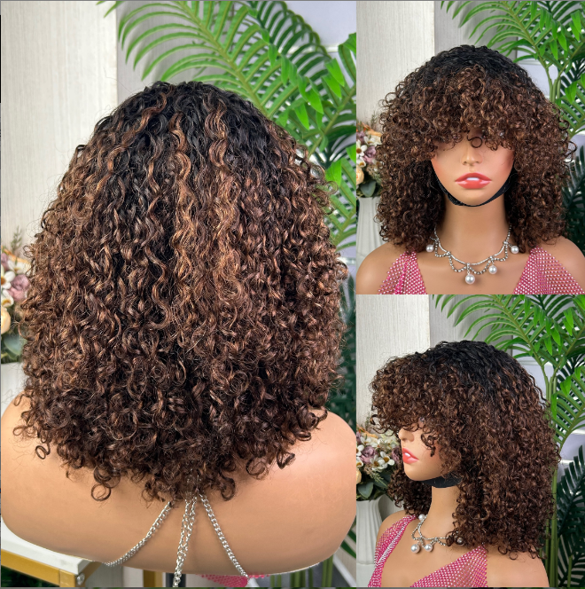 Hot Selling Factory Price Double Drawn Virgin Fringe Pissy Curly Wig Human Hair Wig