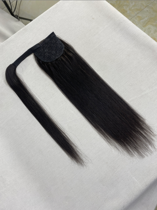 100% Brazilian Human Hair Extensions Double Drawn Natural Wrap Around Drawstring Ponytail Water Wave and Straight Styles