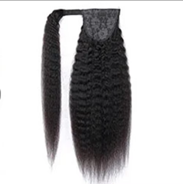 100% Brazilian Human Hair Extensions Double Drawn Natural Wrap Around Drawstring Ponytail Water Wave and Straight Styles