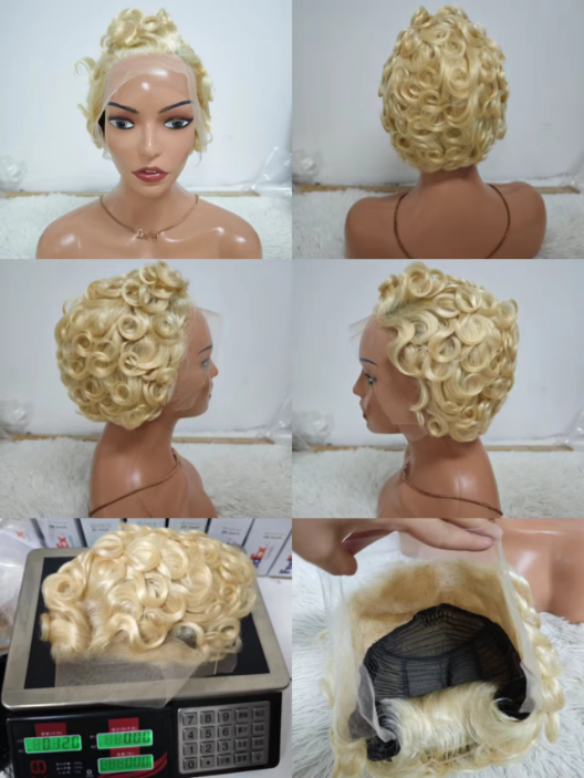 17$ Promotion Gray Color Pixie Wigs 13x4 Lace Full Frontal 100% Human Hair Short Cut Wigs Wholesale for Black Woman 130gram