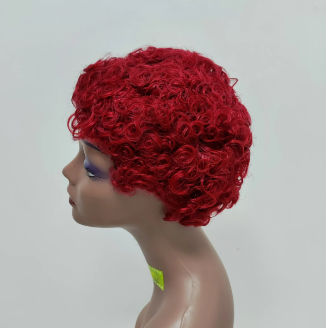 Brazilian Remy Hair Wigs 100% Human Hair Machine-Made Short Cut Afro Wig with Wavy Curly Hair for Black Women