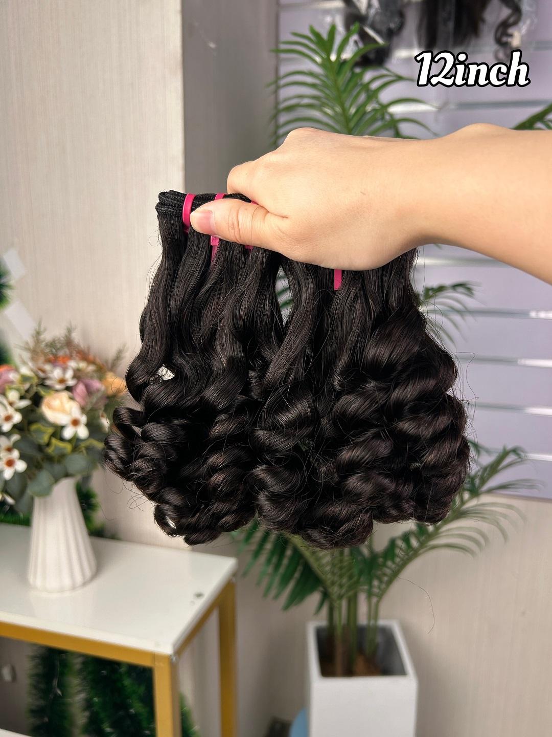 Fumi Flower Curl Hair Bundles Super Double Drawn Quality 100% Human Hair Curly Extension Natural Black Color
