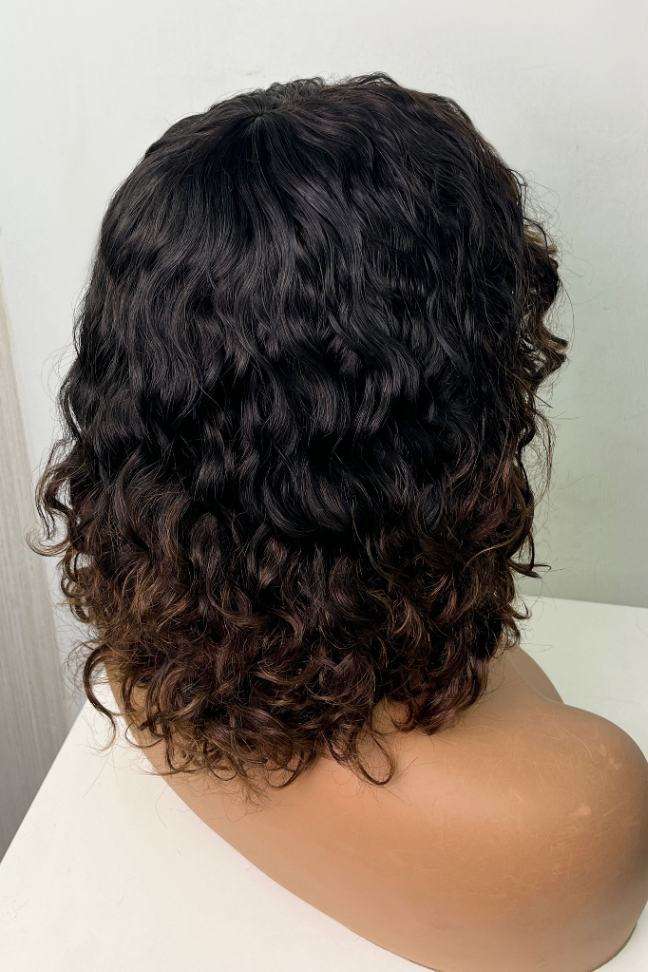 200% 12inch Water Wave Bangs Wigs Non-Lace 100% Human Hair Bob Wigs Brazilian Remy Hair Curly Fringe Wigs