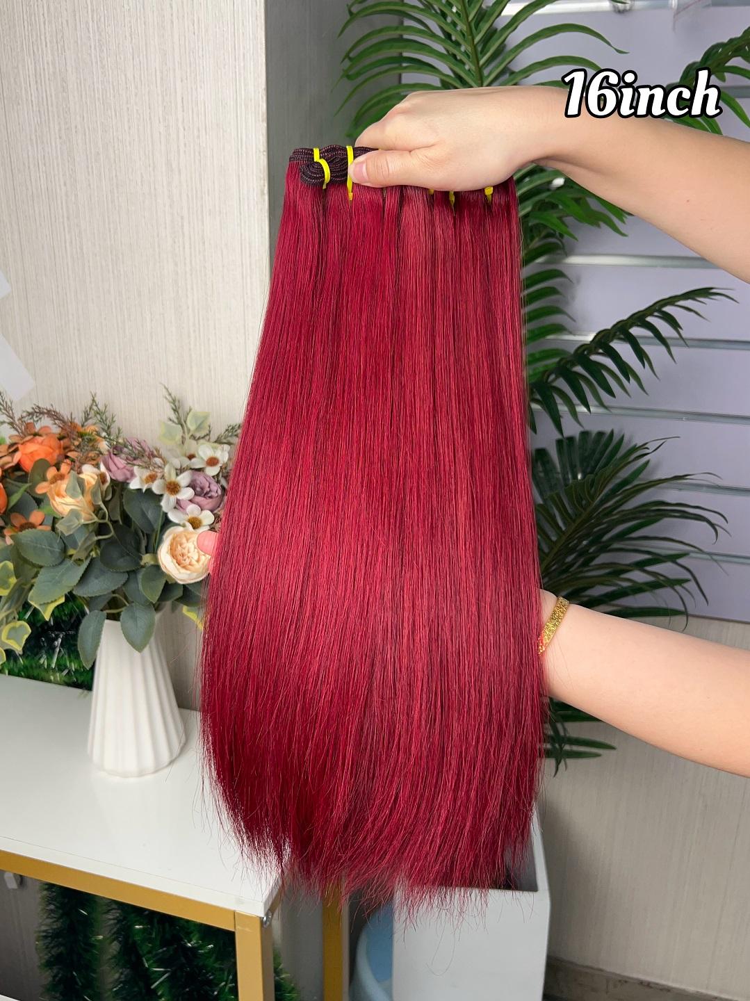 Bone Straight Hair Bundles Super Double Drawn Quality 100% Human Hair Extension Burgundy Color