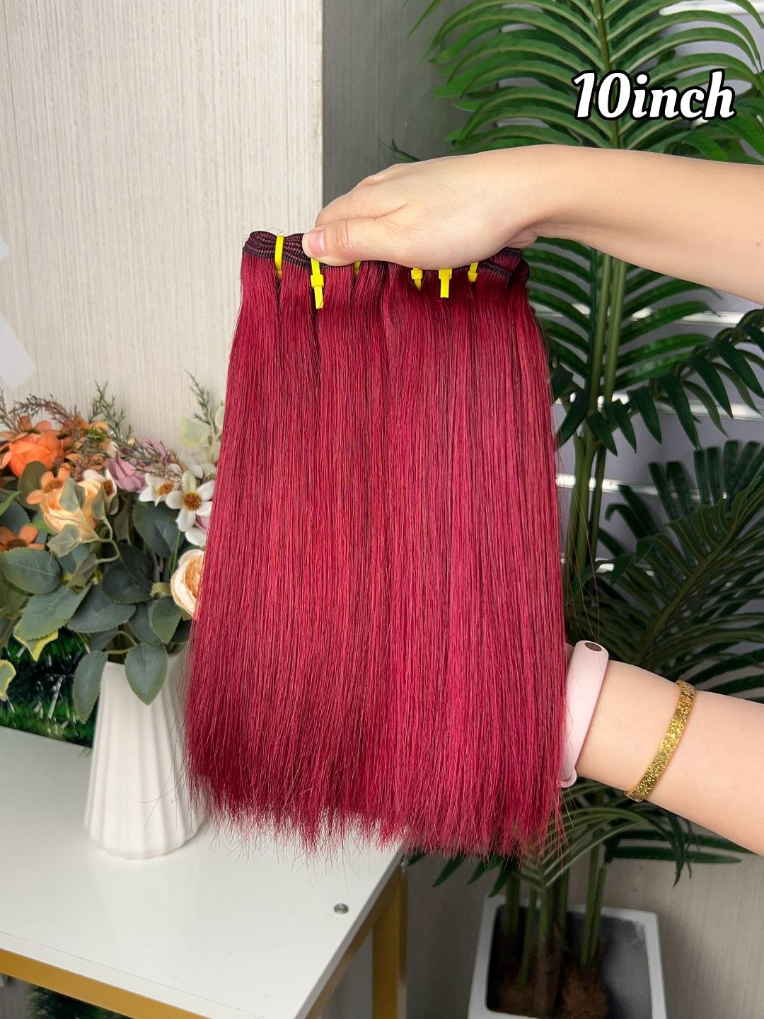 Bone Straight Hair Bundles Super Double Drawn Quality 100% Human Hair Extension Burgundy Color