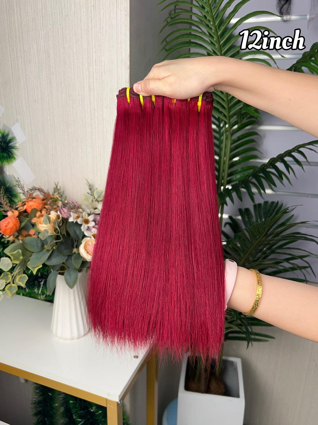 Bone Straight Hair Bundles Super Double Drawn Quality 100% Human Hair Extension Burgundy Color