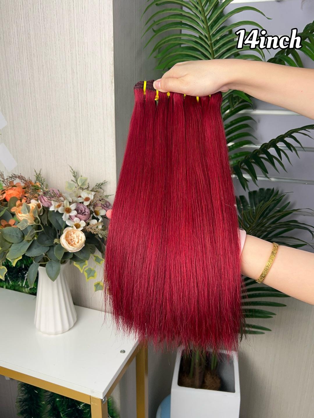 Bone Straight Hair Bundles Super Double Drawn Quality 100% Human Hair Extension Burgundy Color
