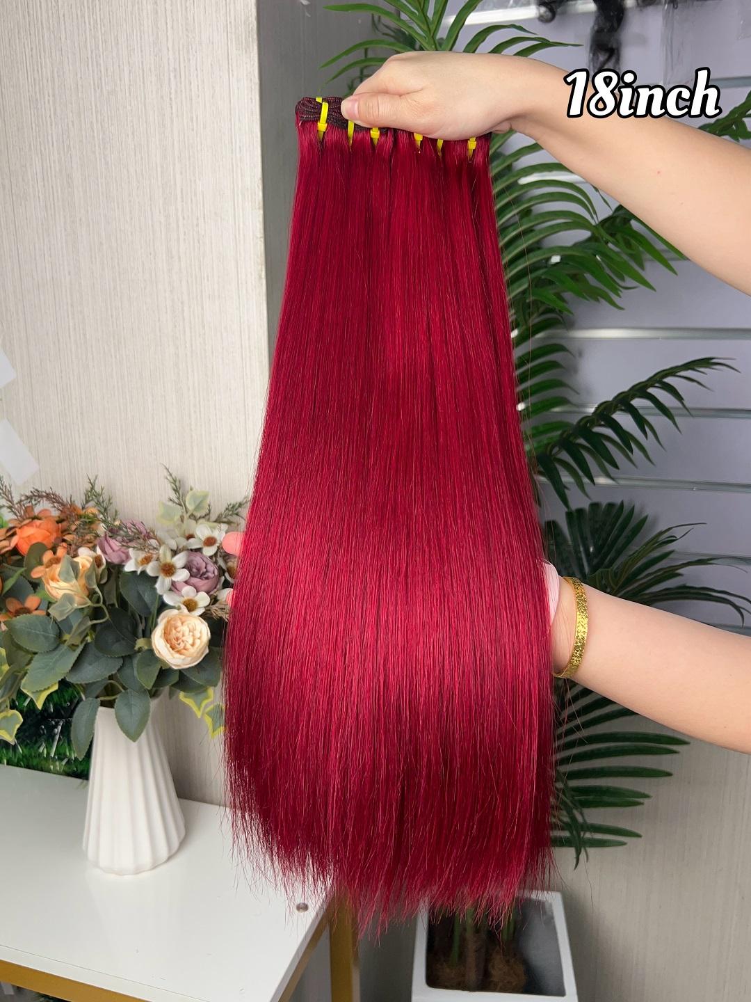 Bone Straight Hair Bundles Super Double Drawn Quality 100% Human Hair Extension Burgundy Color
