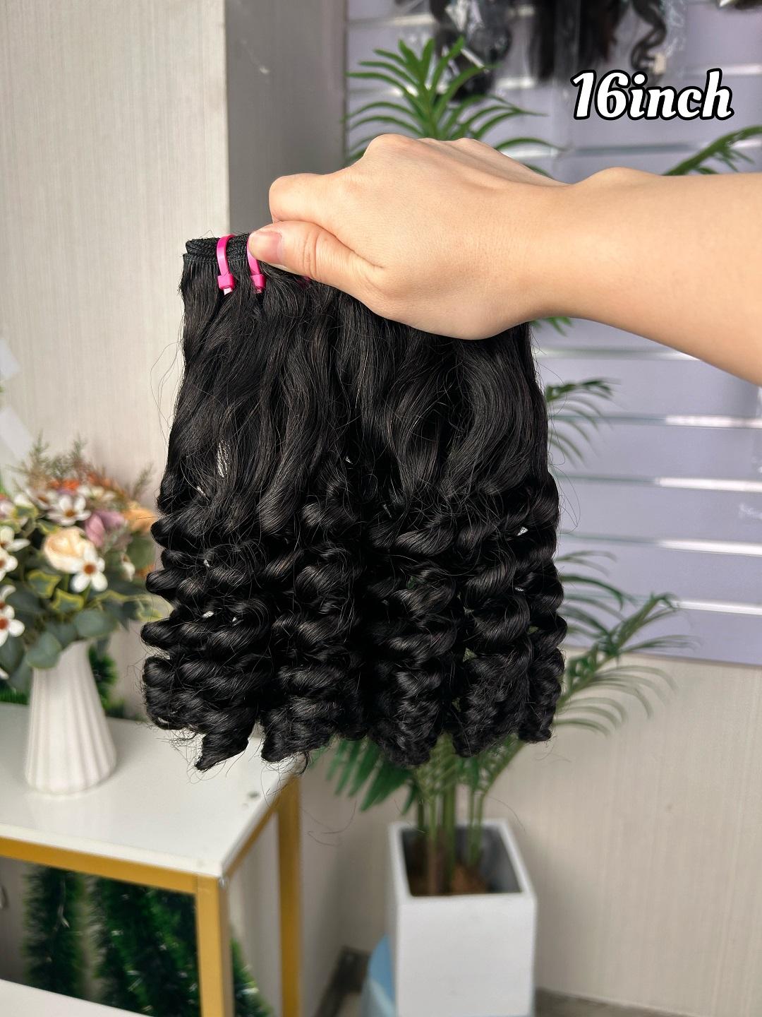 Fumi Flower Curl Hair Bundles Super Double Drawn Quality 100% Human Hair Curly Extension Natural Black Color