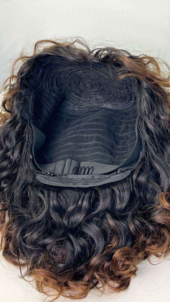200% 12inch Water Wave Bangs Wigs Non-Lace 100% Human Hair Bob Wigs Brazilian Remy Hair Curly Fringe Wigs