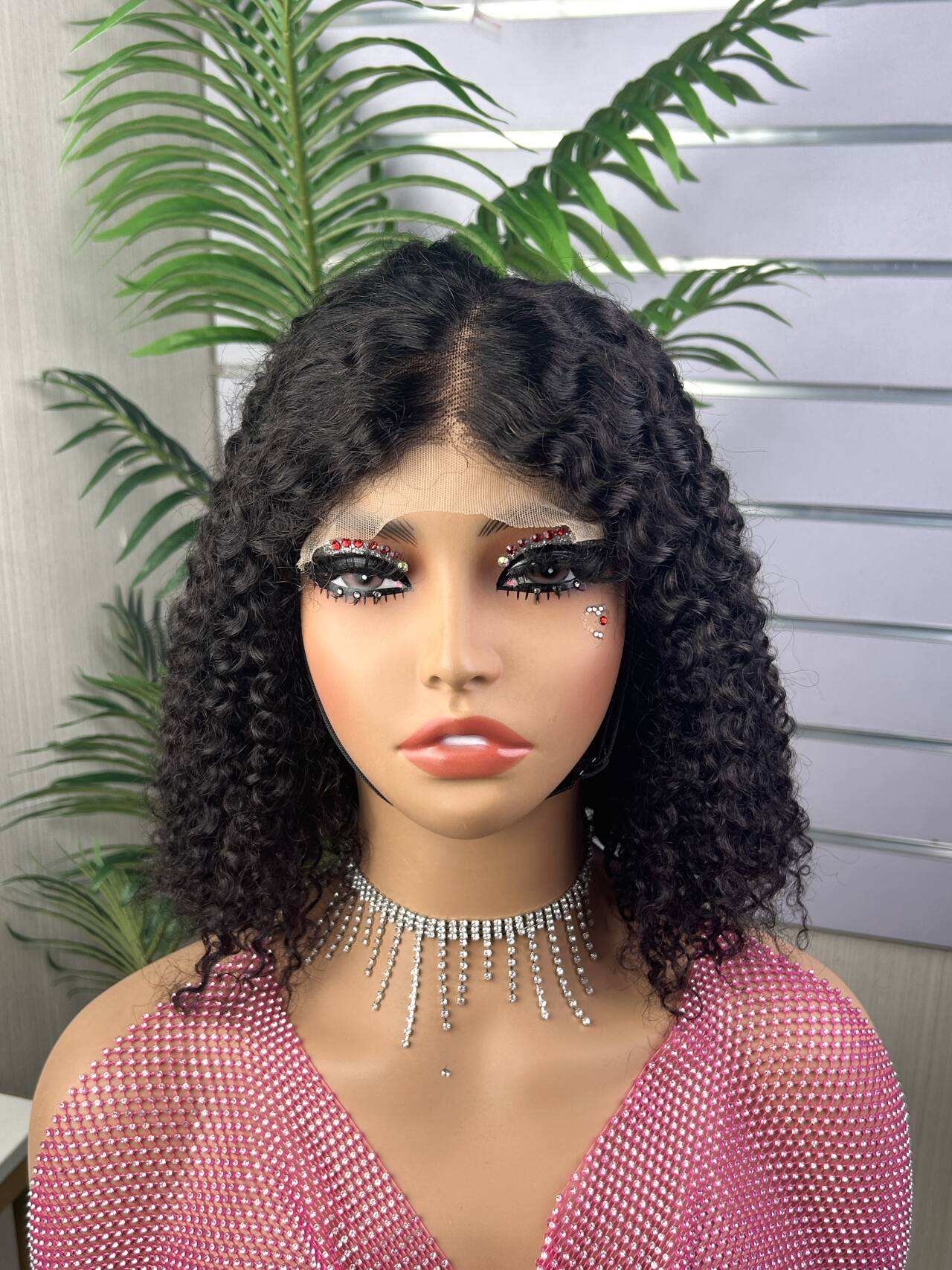 Kinky Curly Wholesale 5x5 Glueless Full Lace Closure Wigs Brazilian Human Hair Small Curly Human Hair Bob Wigs