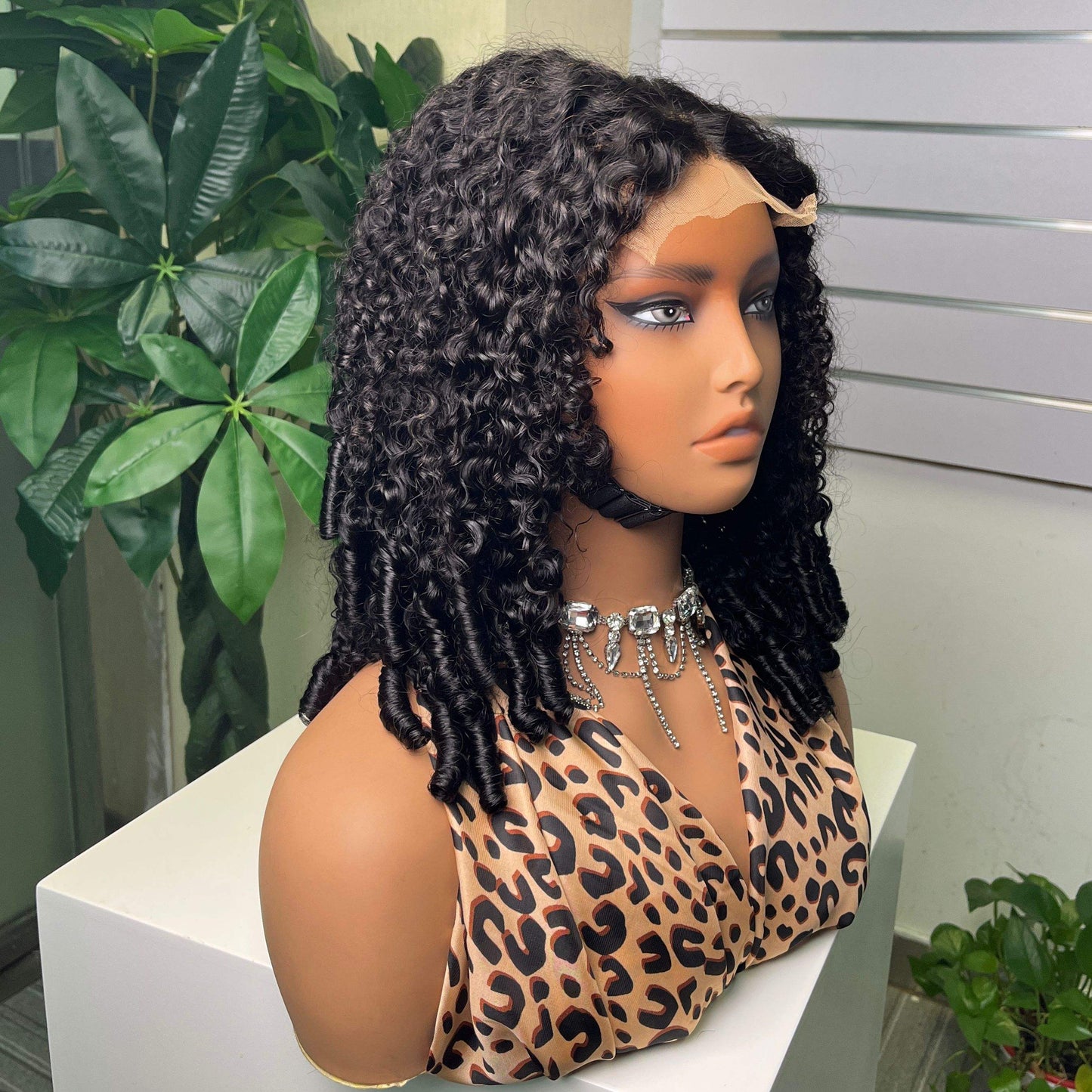 Pixie Curl Glueless Wig 5x5 Lace Closure Transparent Lace Wig Finger Coil Curly Human Hair Wig for Women