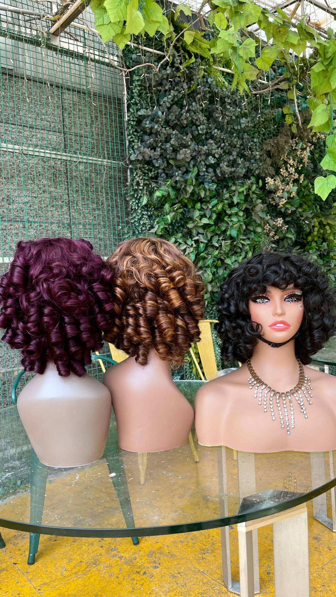 100% Human Hair Machine Made Wig Fringe Bouncy Wig