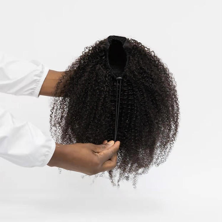 Afro Kinky Curly Drawstring Ponytail Human Hair Extensions Hairpieces for Black Women Raw Virgin Wrap Around Ponytail Human Hair