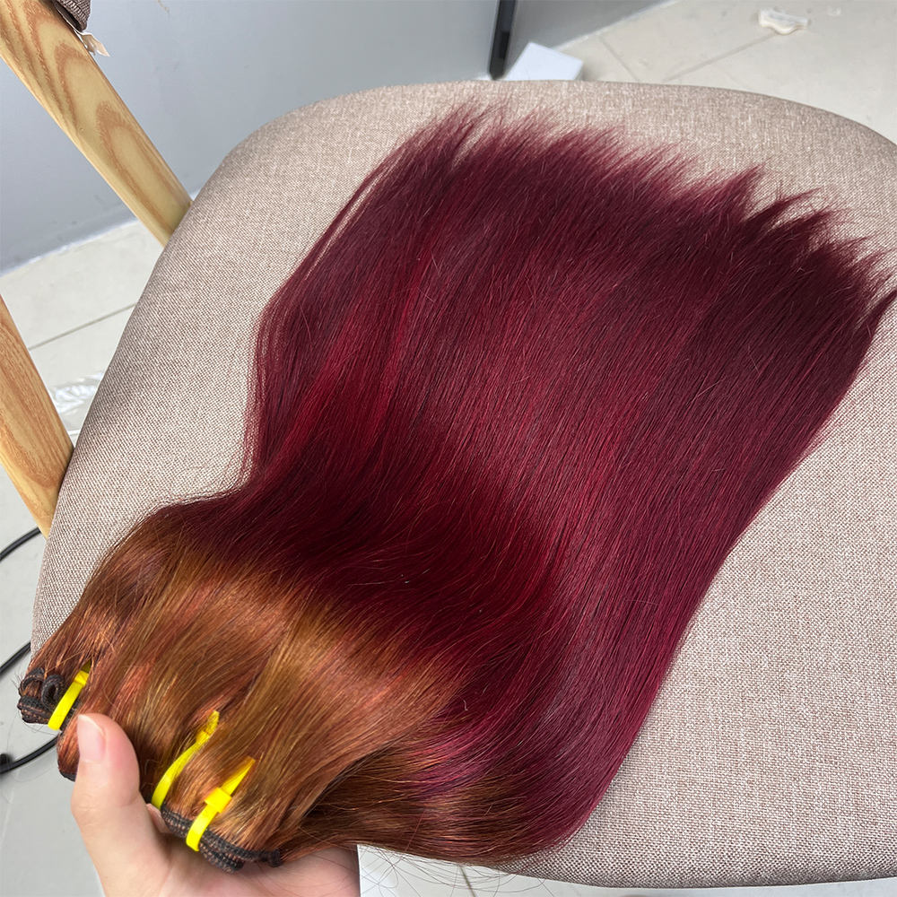 Double Drawn Fumi Hair 4/99j Straight 100% Original Human Hair Weave