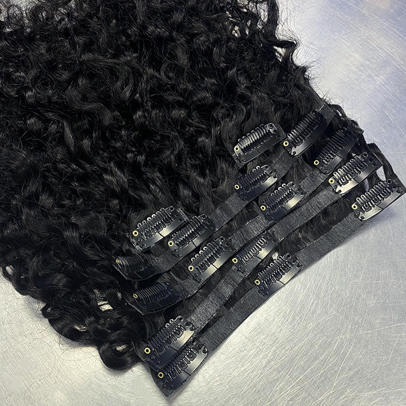 Burmese Curly Seamless Clip Ins 100% Human Hair Raw Pu Clip in Full and Thick Natural Invisible Seamless Clip in Hair Extension