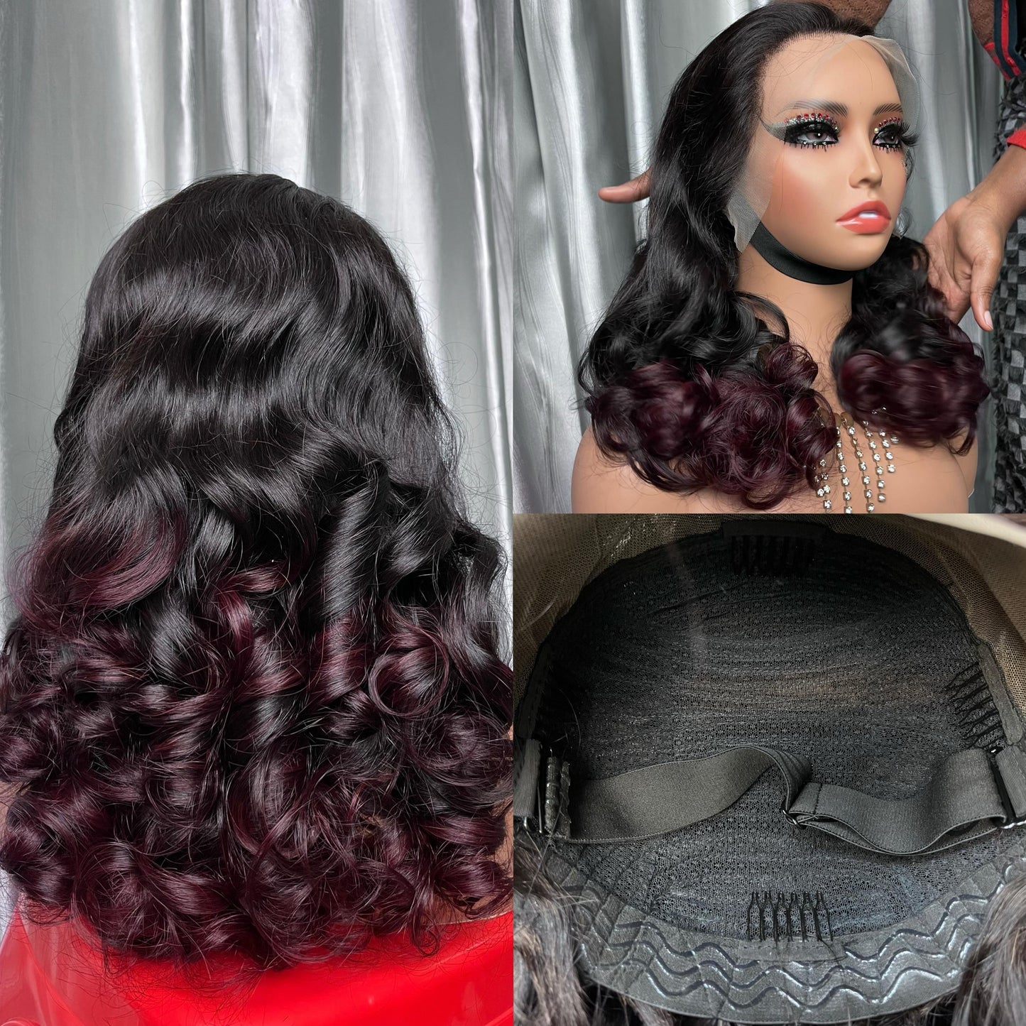 100% Human Hair Glueless Frontal Loose Bouncy Wig Burgundy 13*4 Frontal Wig
