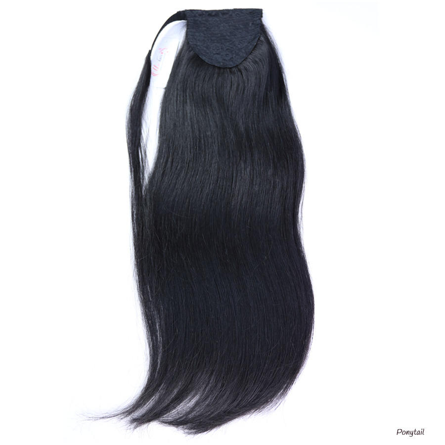 100% Brazilian Human Hair Extensions Double Drawn Natural Wrap Around Drawstring Ponytail Water Wave and Straight Styles