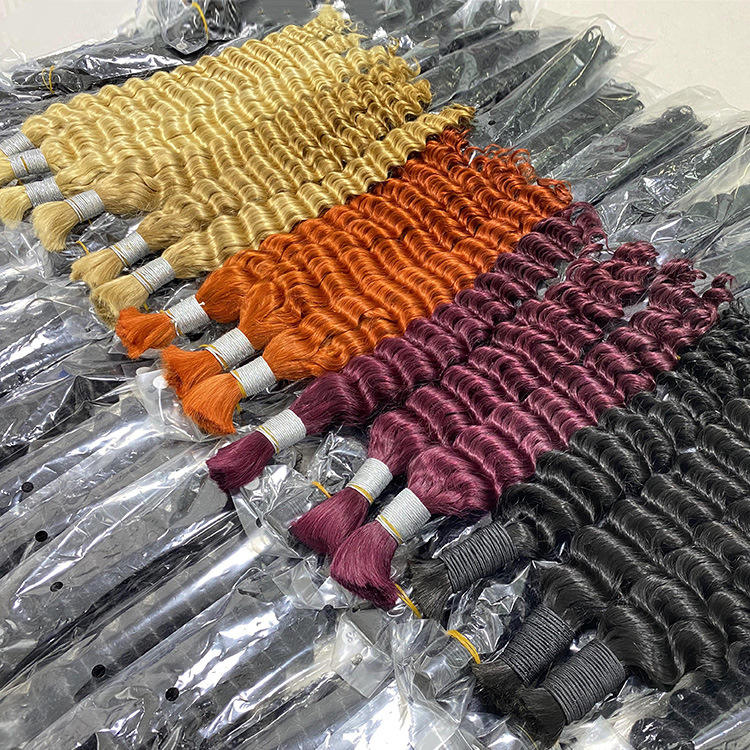 Fashion Styles All Colors 100% Unprocessed Raw Human Hair Deep Wave Hair Extension for Braiding Deep Wave Bulk for Black Women