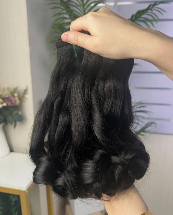 Fumi Super Double Drawn Virgin Burgundy Human Hair Bouncy Curly Bundles