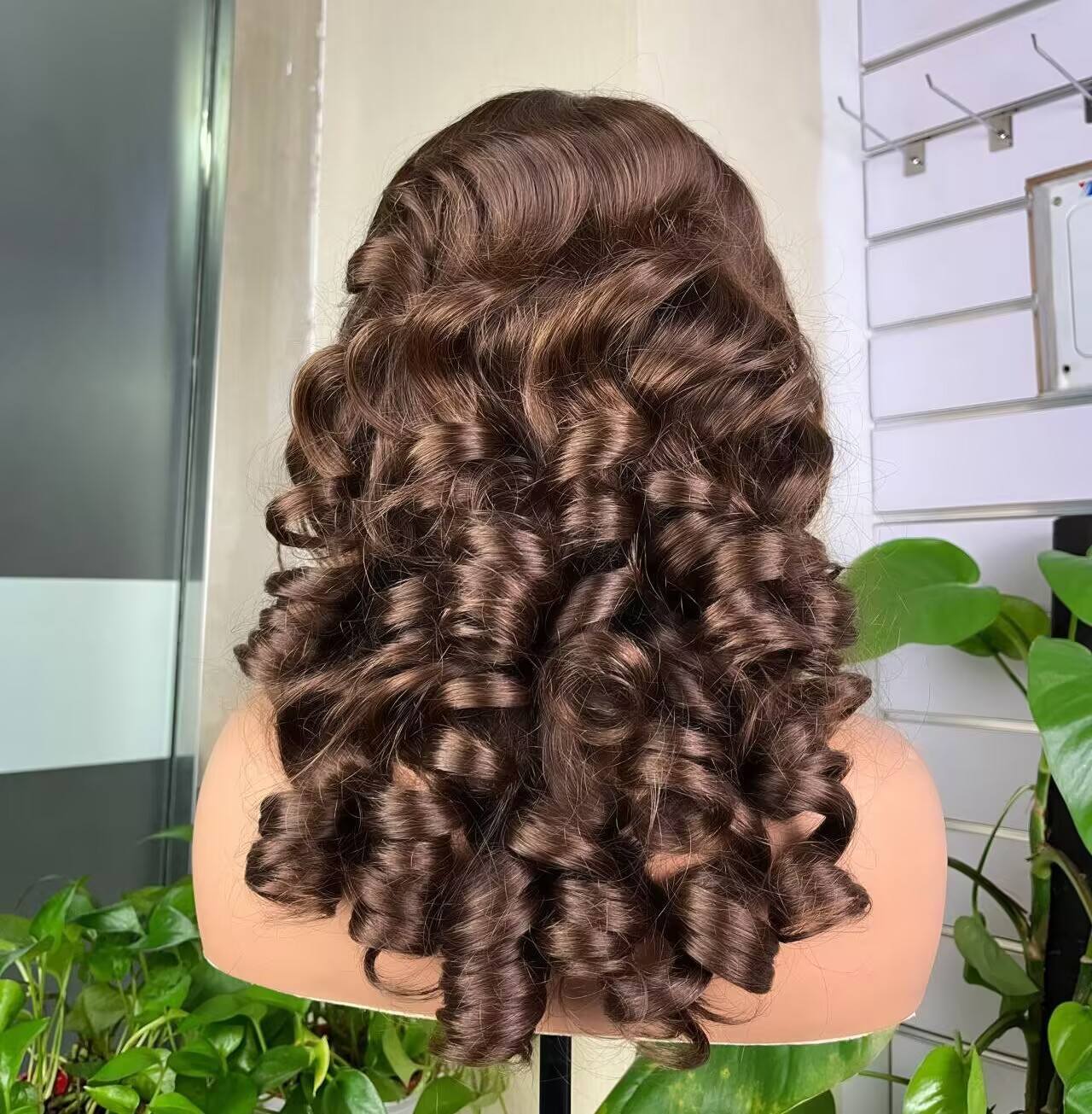 100% Virgin Human Hair Glueless Frontal Bouncy Wig Brown Raw 13*4 Frontal Bouncy Wig