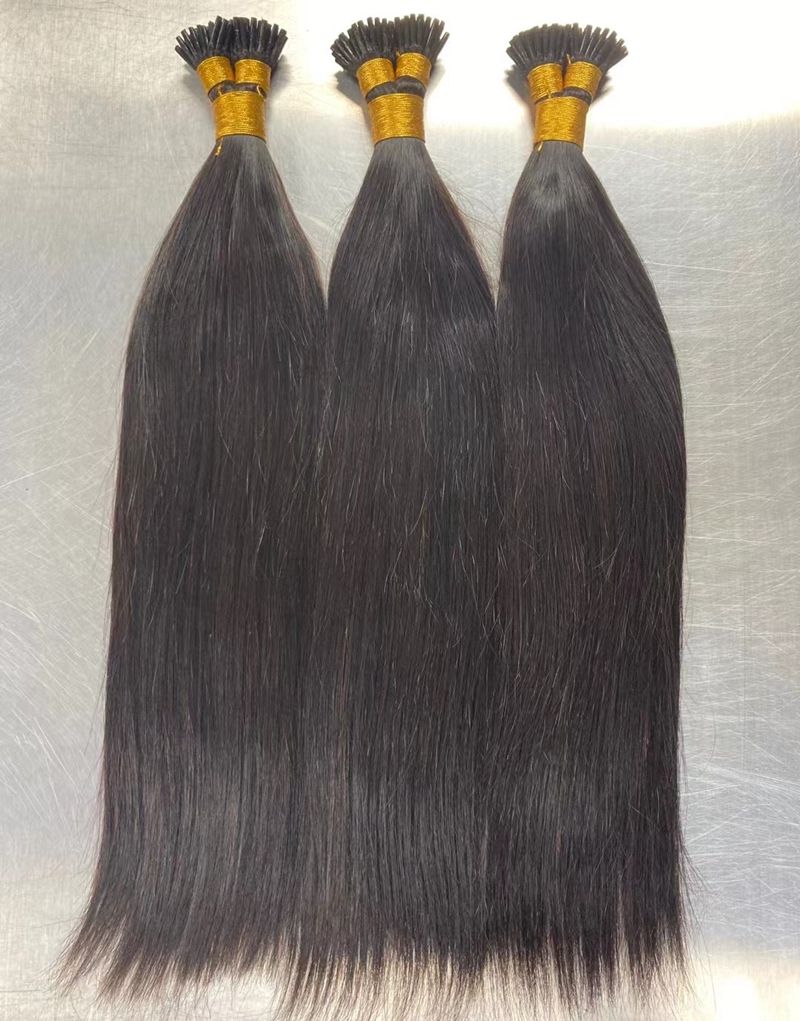 Wholesale Large Stock of Raw Human Hair Extensions Body Wave Kinky Curly Straight Hair with Micro Ring I Tip for Black Women