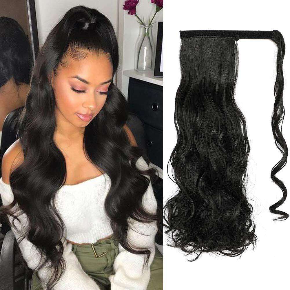 100% Brazilian Human Hair Extensions Double Drawn Natural Wrap Around Drawstring Ponytail Water Wave and Straight Styles
