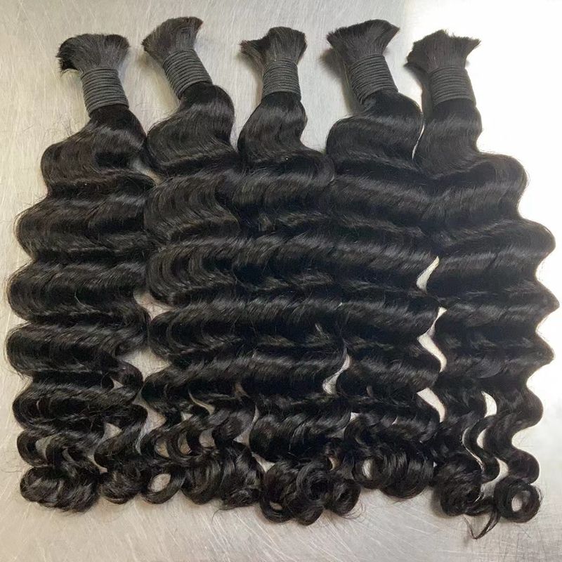 100g Bundle of Boho Braided Deep Curly 100% Raw Human Hair Bulk Knotless Extensions with Soft Hand Feeling Deep Wave Braids