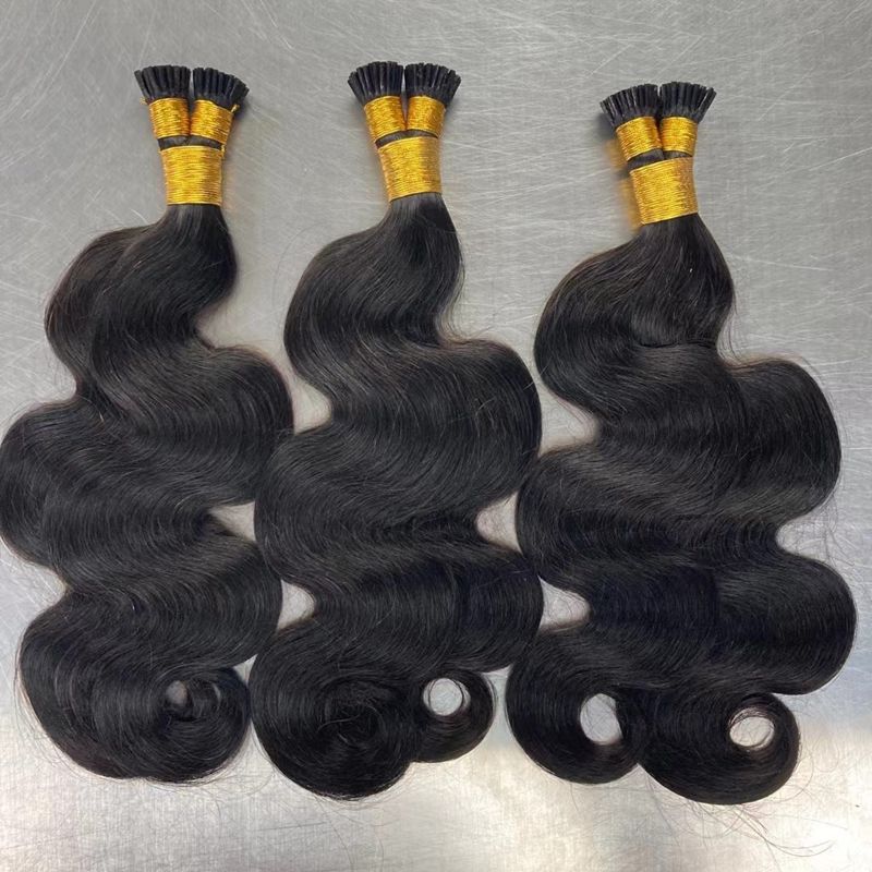 Wholesale Large Stock of Raw Human Hair Extensions Body Wave Kinky Curly Straight Hair with Micro Ring I Tip for Black Women