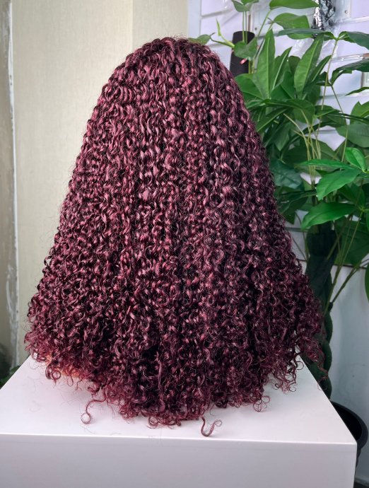 Hot Selling 300g Raw Virgin Hair Wigs Super Double Drawn 5 X 5 HD Lace Closure Pixie Curl 99J Color Pissy Curly Wigs Wholesale