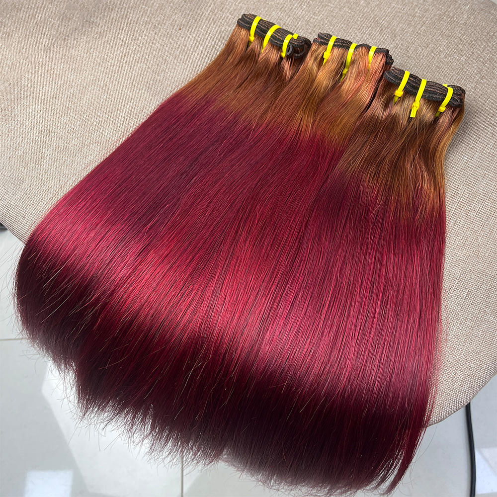 Double Drawn Fumi Hair 4/99j Straight 100% Original Human Hair Weave