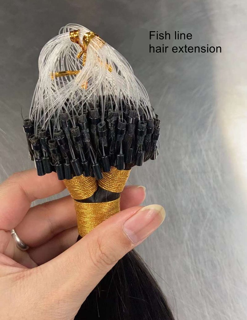 Wholesale 100% Natural Human Hair Extensions Micro Loop Fishing Line Straight Body Wave Curl Styles Raw Material in Bundle