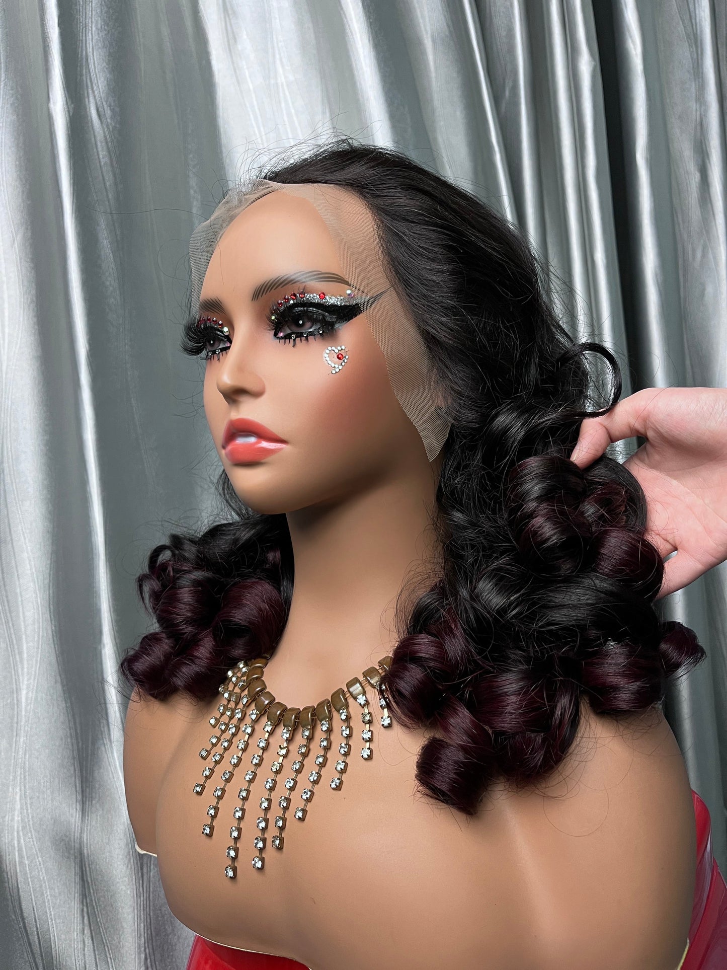 100% Human Hair Glueless Frontal Loose Bouncy Wig Burgundy 13*4 Frontal Wig