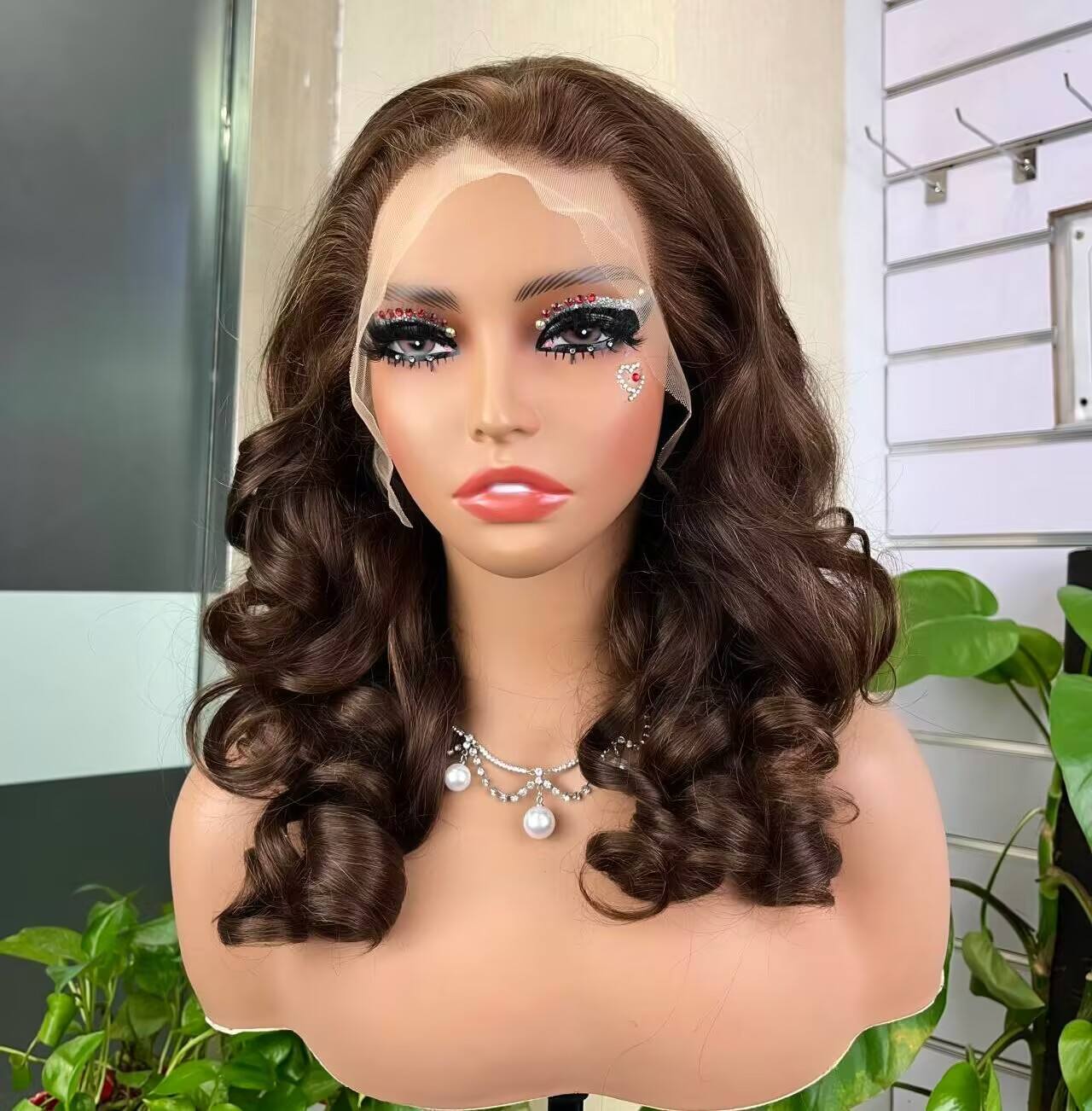 100% Virgin Human Hair Glueless Frontal Bouncy Wig Brown Raw 13*4 Frontal Bouncy Wig