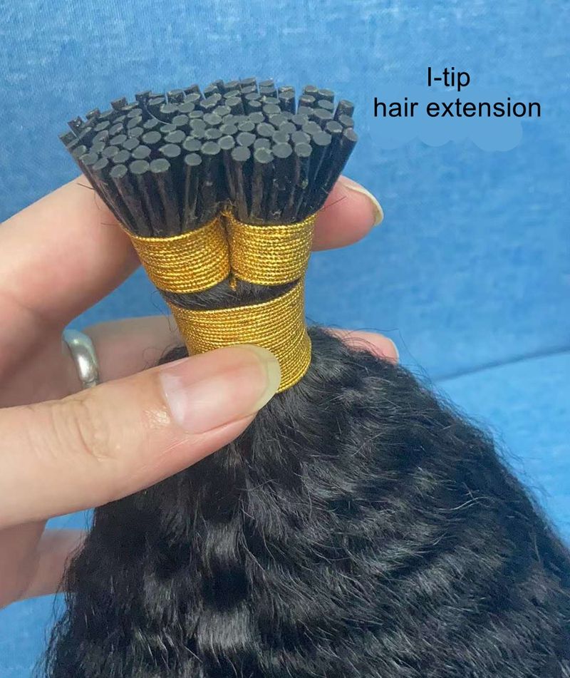 Wholesale Large Stock of Raw Human Hair Extensions Body Wave Kinky Curly Straight Hair with Micro Ring I Tip for Black Women