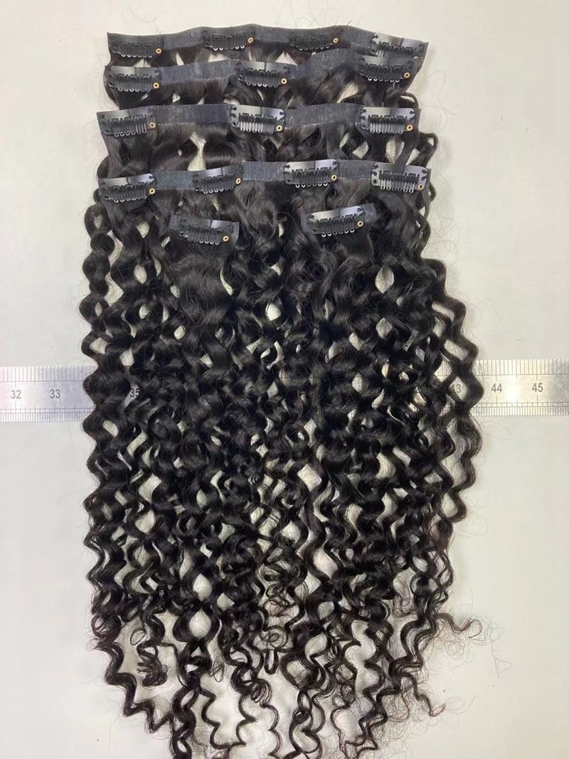 New Design Virgin Hair Seamless Invisible Clip in Hair Extension Deep Wave Injected PU Clip in Hair Extensions for Black Women