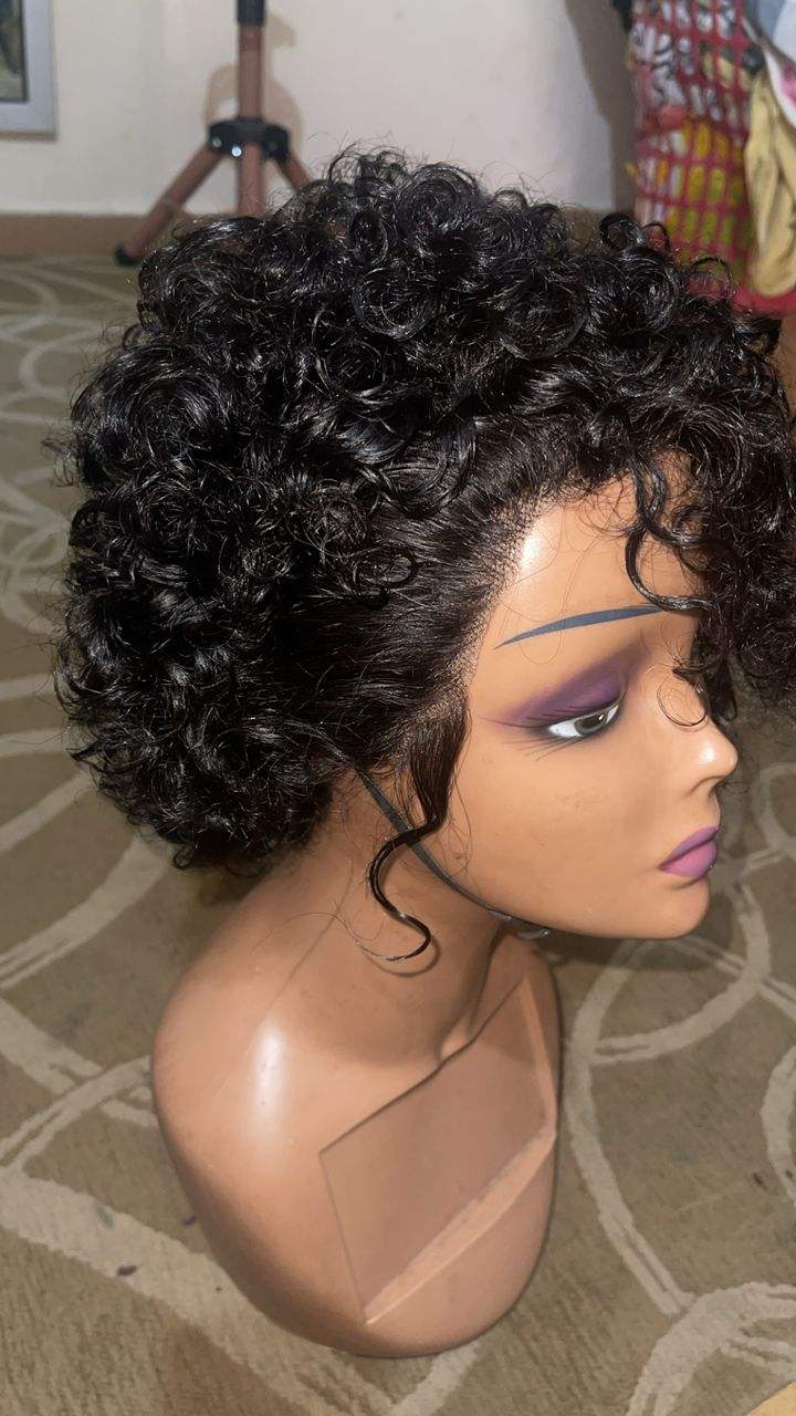 Promotion 8$ 1PCS Pixie Curly Lace Frontal Wigs Wholesale Brazilian Wig Short Cut 100% Human Hair Black Woman 110gram