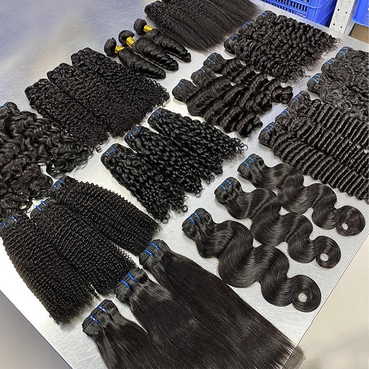 Wholesale Natural Color 11A 12A Soft Afro Raw Indian Virgin Human Hair Extensions Body Deep Wave Cuticle Aligned Double Weft
