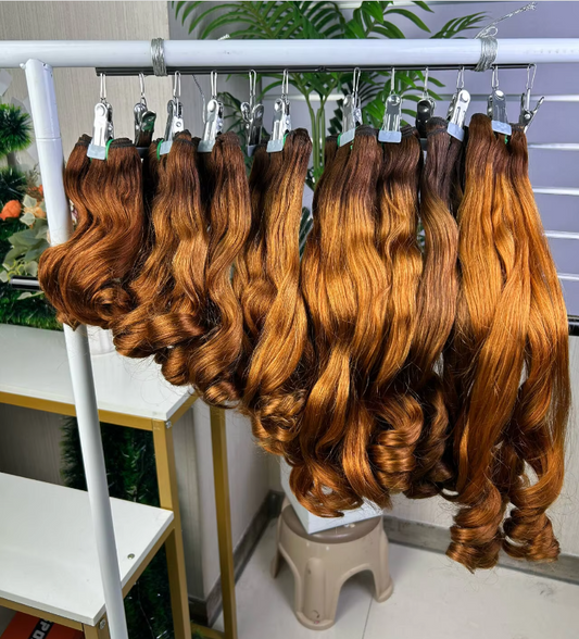 Fumi Super Double Drawn Virgin Burgundy Human Hair Bouncy Curly Bundles