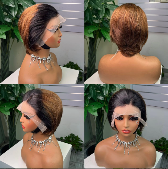 100% Human Hair Straight Wig 13x4 Frontal Short Pixie Wig Straight Hair