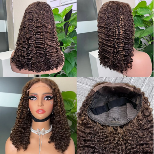 Wholesale Glueless Burmese Curl Wig Full Density 100% Human Hair 5x5 Lace Closure Wig Brown Color