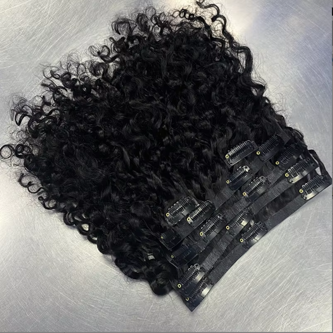 Burmese Curly Seamless Clip Ins 100% Human Hair Raw Pu Clip in Full and Thick Natural Invisible Seamless Clip in Hair Extension