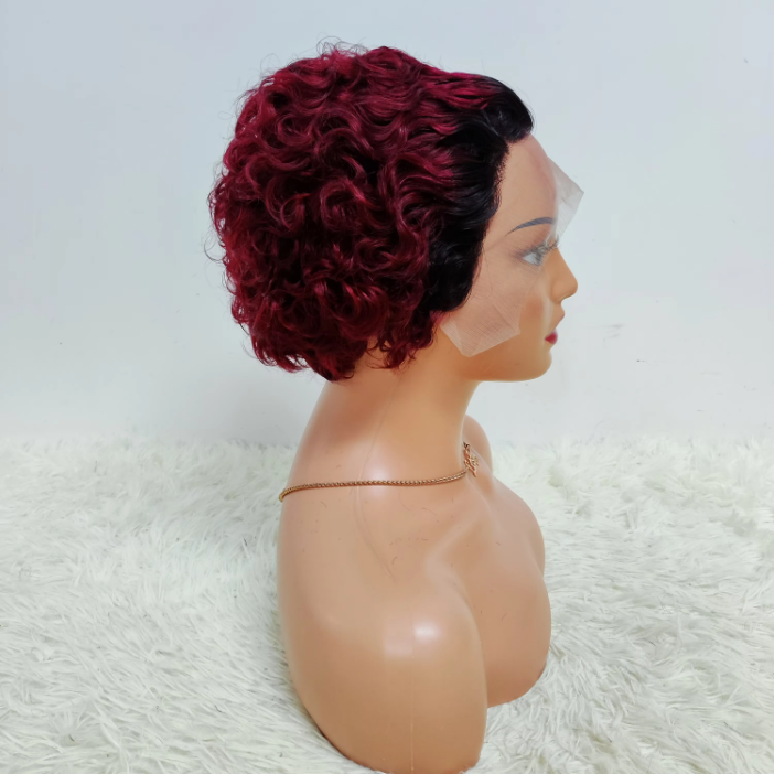 Promotion 8$ 1PCS Pixie Curly Lace Frontal Wigs Wholesale Brazilian Wig Short Cut 100% Human Hair Black Woman 110gram