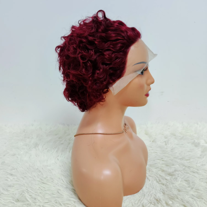 Promotion 8$ 1PCS Pixie Curly Lace Frontal Wigs Wholesale Brazilian Wig Short Cut 100% Human Hair Black Woman 110gram
