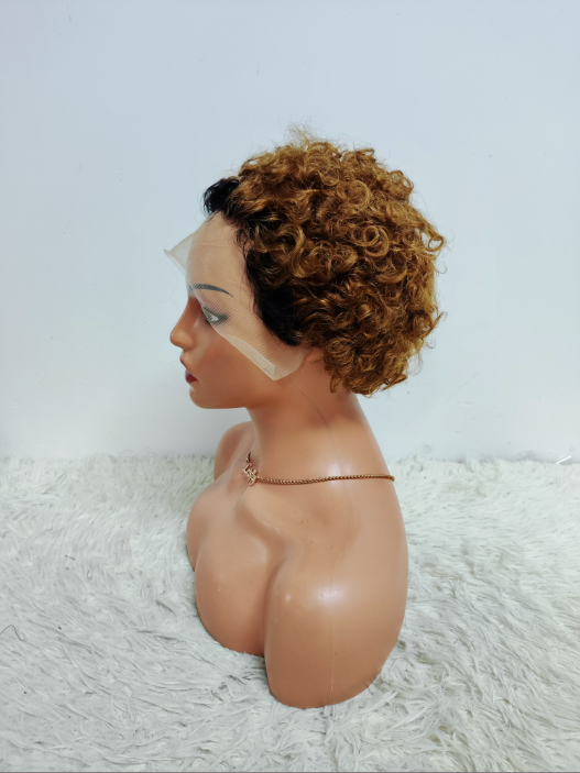 Promotion 8$ 1PCS Pixie Curly Lace Frontal Wigs Wholesale Brazilian Wig Short Cut 100% Human Hair Black Woman 110gram