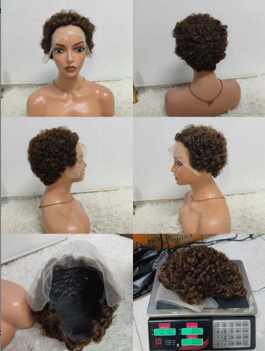 Promotion 8$ 1PCS Pixie Curly Lace Frontal Wigs Wholesale Brazilian Wig Short Cut 100% Human Hair Black Woman 110gram