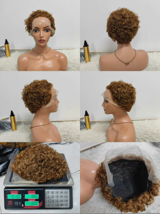 Promotion 8$ 1PCS Pixie Curly Lace Frontal Wigs Wholesale Brazilian Wig Short Cut 100% Human Hair Black Woman 110gram