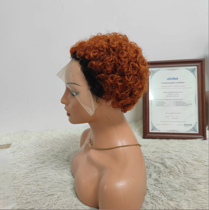 Promotion 8$ 1PCS Pixie Curly Lace Frontal Wigs Wholesale Brazilian Wig Short Cut 100% Human Hair Black Woman 110gram